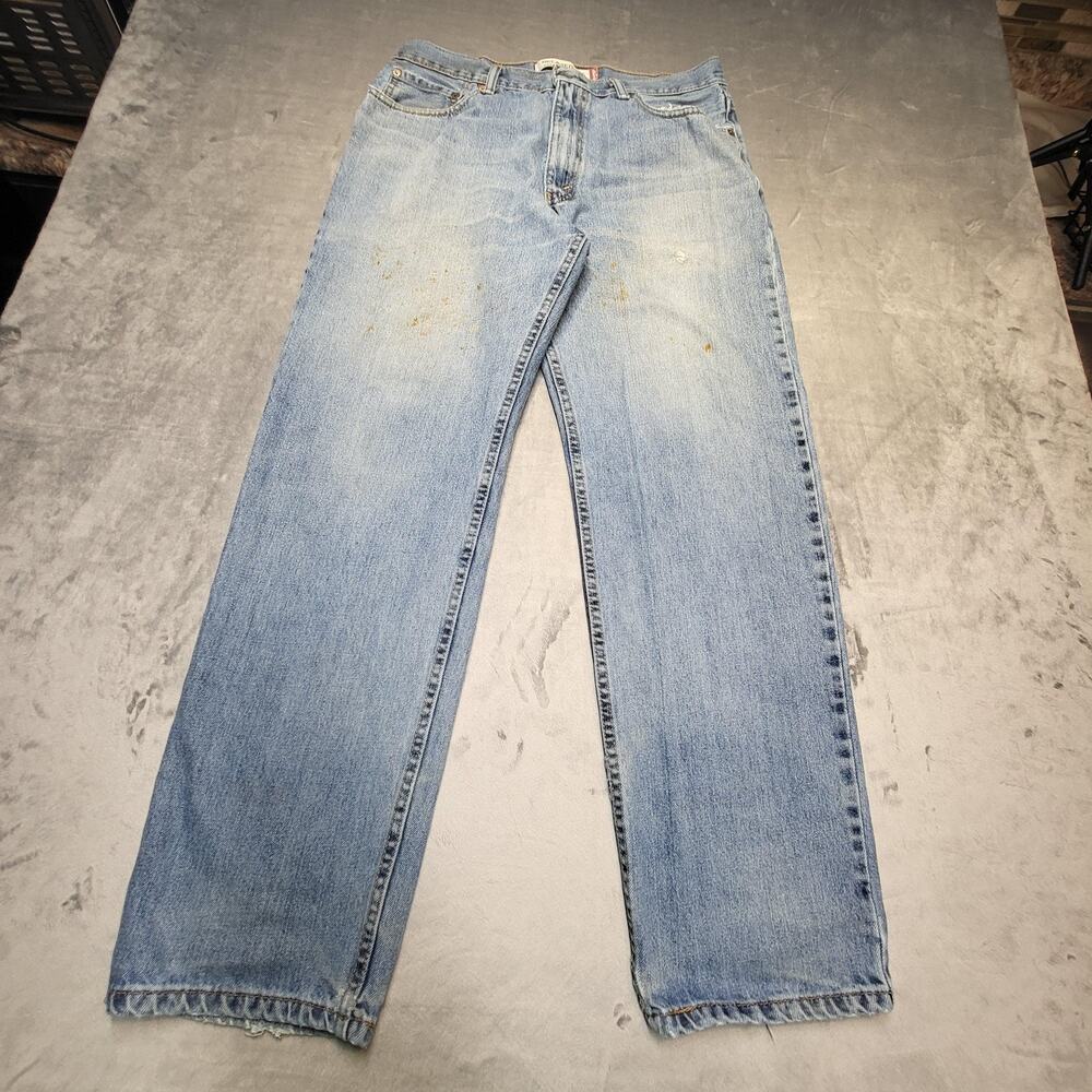 Levis 550 Jeans Mens 34x31 Blue Relaxed Fit Straight‎ Leg Light Wash Distressed